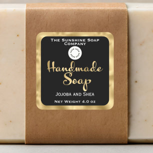 Square handmade soap product label - black & gold