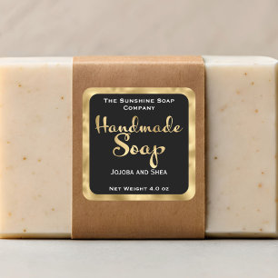 Square handmade soap product label - black & gold