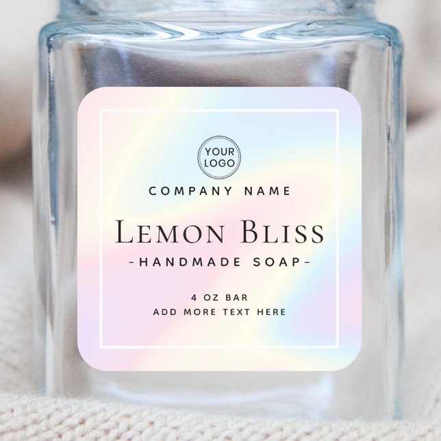 Square holographic look white border product label (Creator Uploaded)