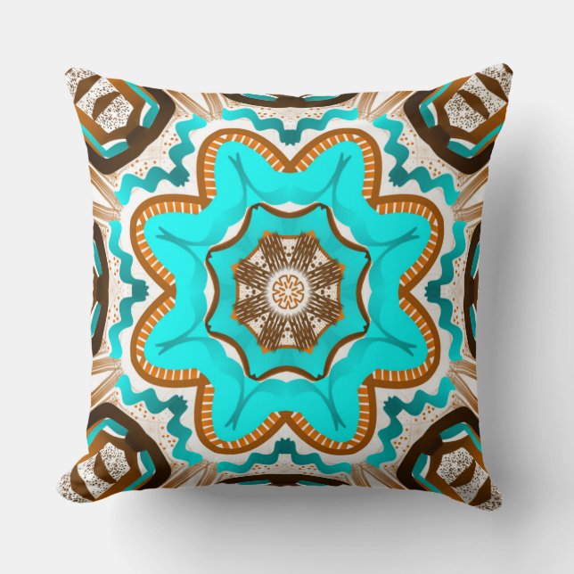 Square Jimette Design turquoise brown white cushio Cushion (Front)