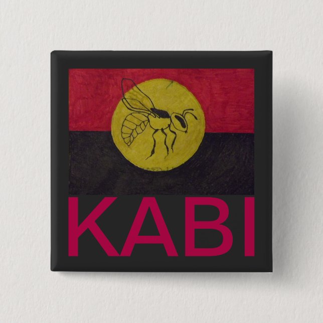 SQUARE KABI KABVAI BEE BADGE -CRIMSON LETTERING. (Front)