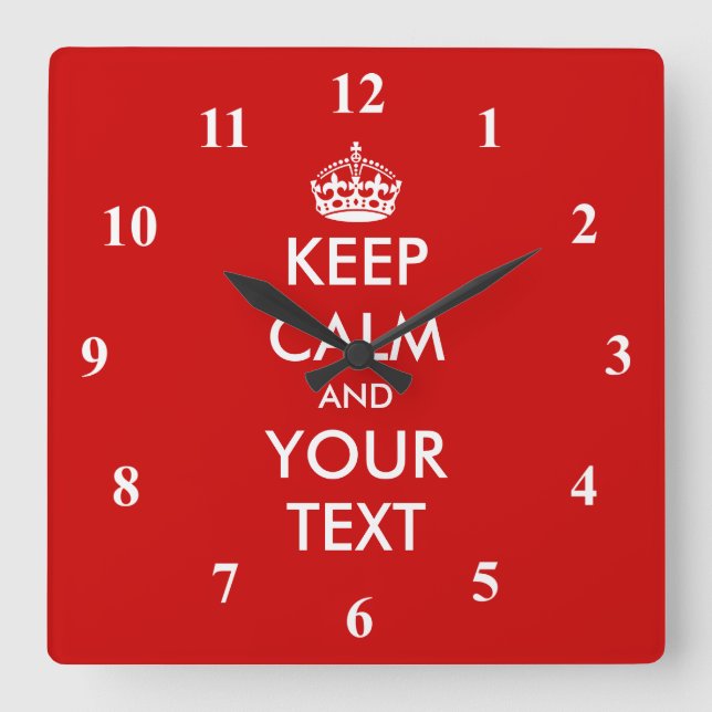 Square Keep Calm wall clock | Customisable text (Front)