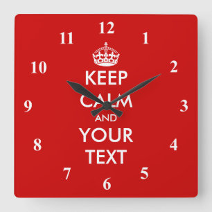 Square Keep Calm wall clock   Customisable text