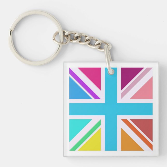 Square Key Ring - Multi Coloured Union Jack Flag (Front)