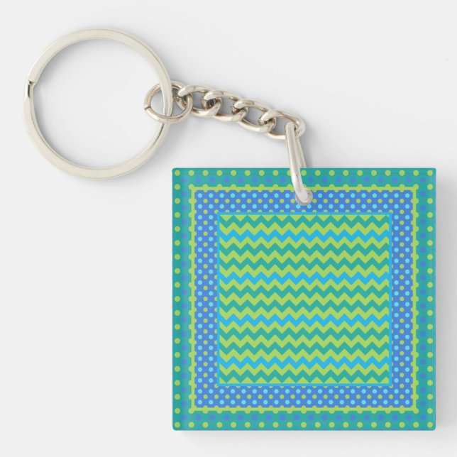 Square Keychain: Mix'n'Match Chevrons, Polka Dots Key Ring (Front)