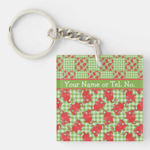 Square Keyring to Personalise: Cute Red Dragons