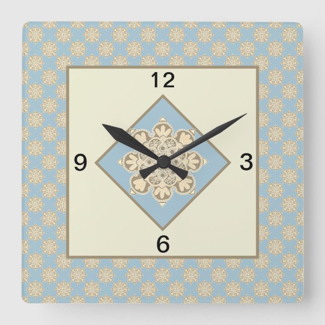  Square Kitchen Clock Medallions on sky blue (Front)