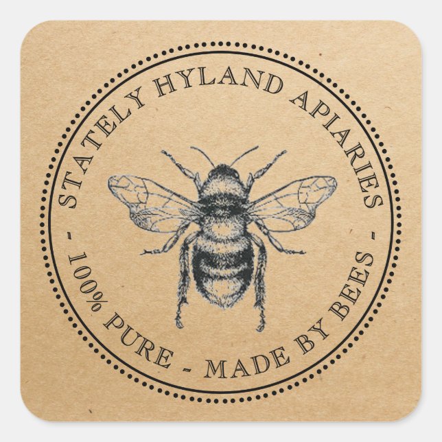 Square Kraft Vintage Honey Label (Front)
