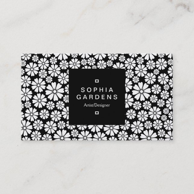 Square Label 01a - 8 Petals - (Gold) on Black Business Card (Front)