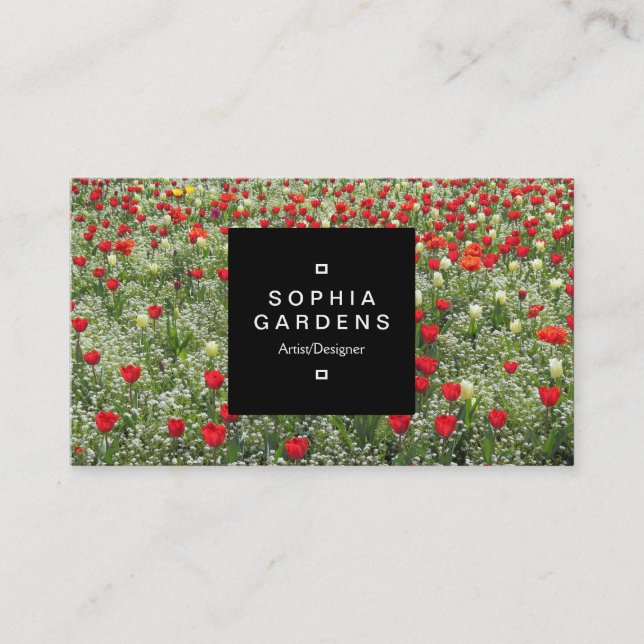 Square Label 01a - Bed of Tulips Business Card (Front)
