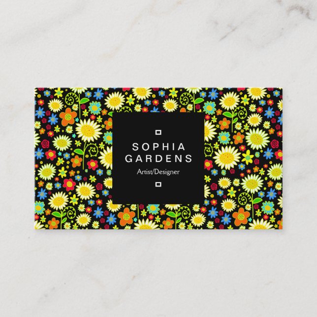 Square Label 01a - Colourful Floral Business Card (Front)