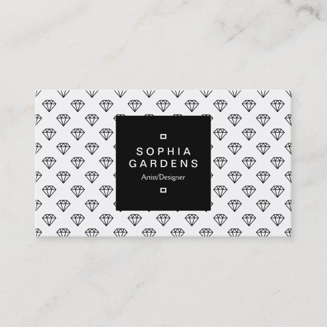 Square Label 01a - Diamonds - Black on White Business Card (Front)