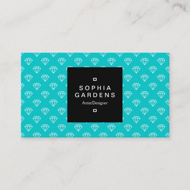 Square Label 01a - Diamonds - White on Aqua Business Card (Front)
