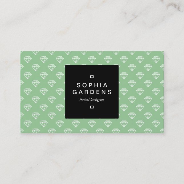 Square Label 01a - Diamonds - White on Faded Green Business Card (Front)
