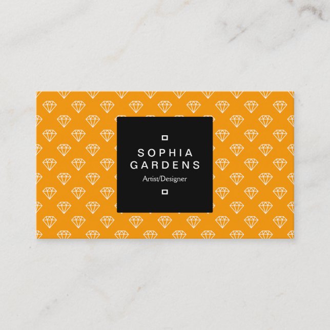 Square Label 01a - Diamonds - White on Orange Business Card (Front)