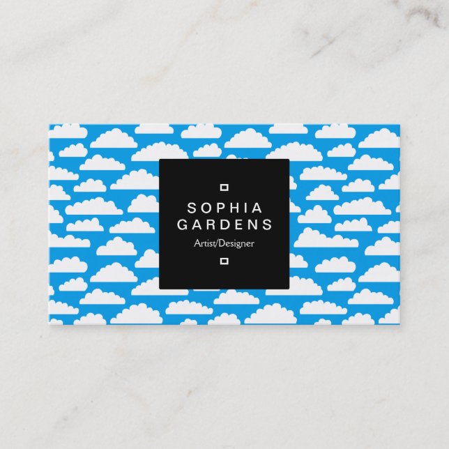 Square Label 01a - Fluffy Clouds - White on Blue Business Card (Front)