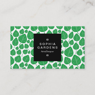 Square Label 01a - Leaf pattern 02 - Grass Green Business Card