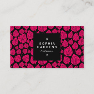 Square Label 01a - Leaf pattern 02 - Neon Red Business Card