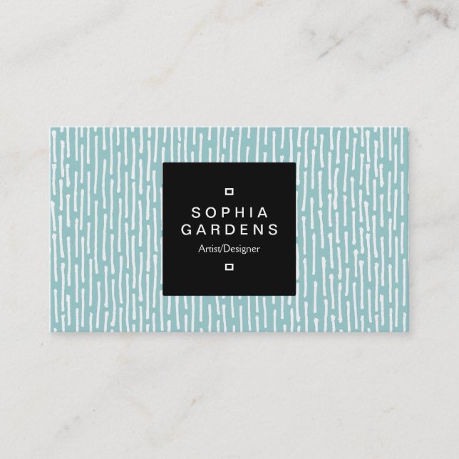 Square Label 01a - Lines - White on lt Blue Green Business Card (Front)
