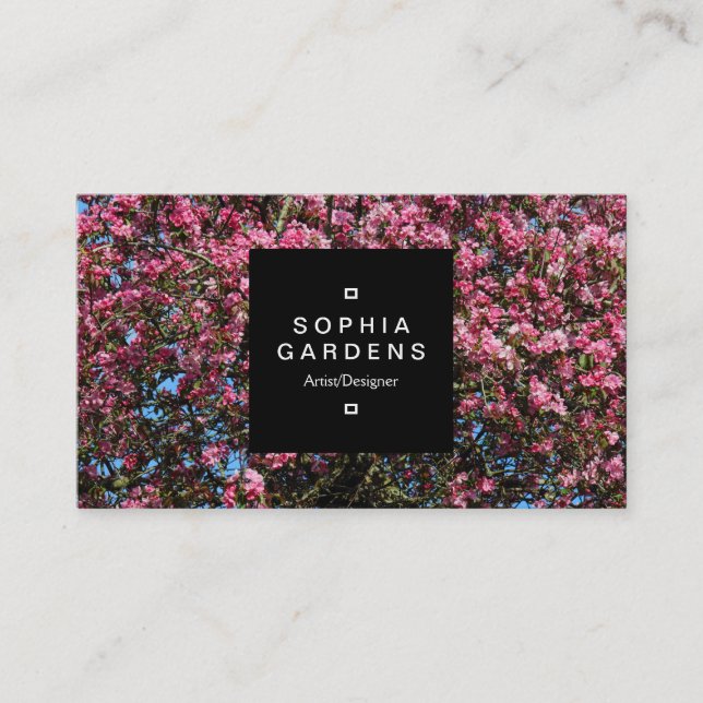 Square Label 01a - Pink Cherry Blossom Business Card (Front)