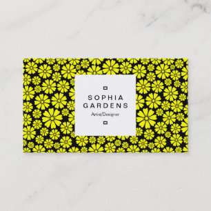 Square Label 03a - 8 Petals - Yellow on Black Business Card