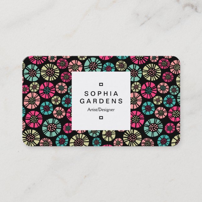 Square Label 03a - Abstract Flowers 031023 Business Card (Front)