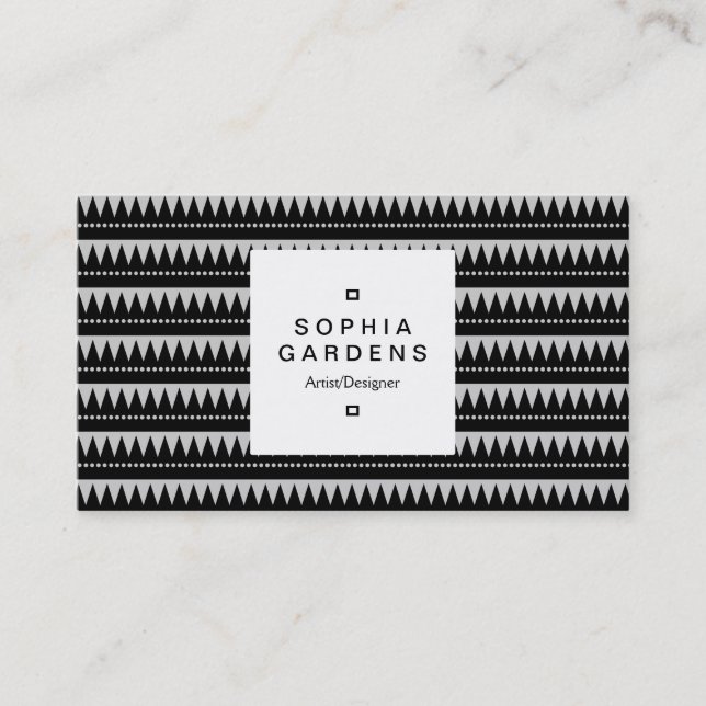 Square Label 03a - Aztec Mountains - Light Grey Business Card (Front)