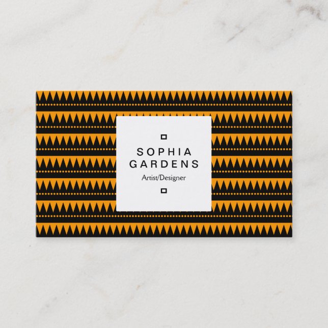 Square Label 03a - Aztec Mountains - Light Orange Business Card (Front)