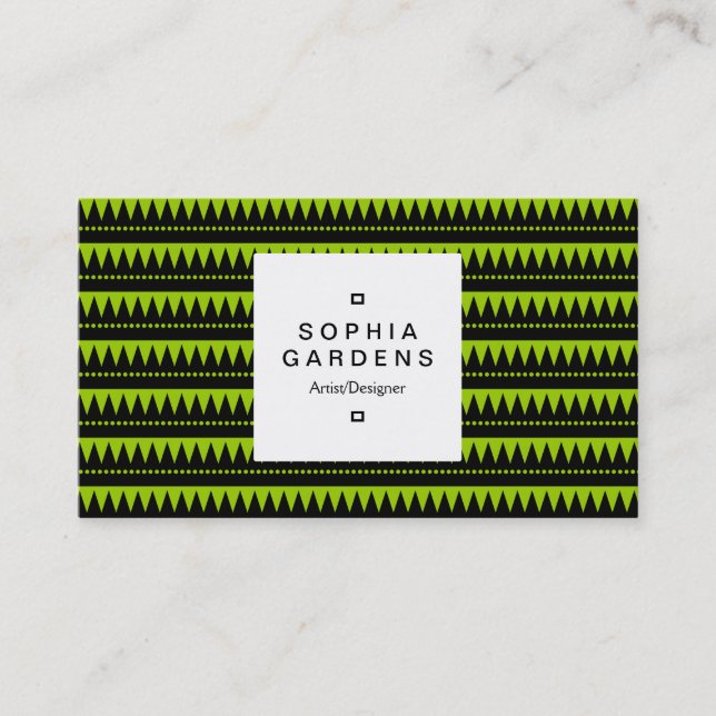 Square Label 03a - Aztec Mountains - Martian Green Business Card (Front)