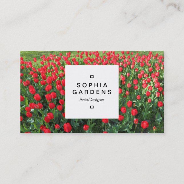 Square Label 03a - Bed of Tulips Business Card (Front)