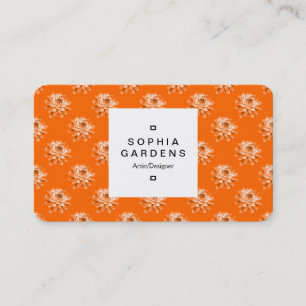 Square Label 03a - Chrysanthemum Pattern Orange Business Card