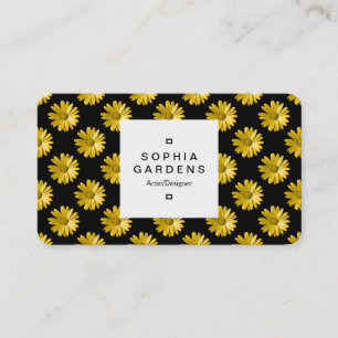 Square Label 03a - Daisy Pattern - Amber on Black Business Card