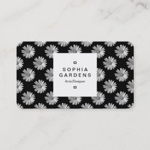 Square Label 03a - Daisy Pattern -  Black & White Business Card