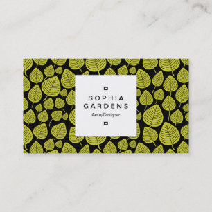 Square Label 03a - Leaf pattern 02 - Banana Yellow Business Card