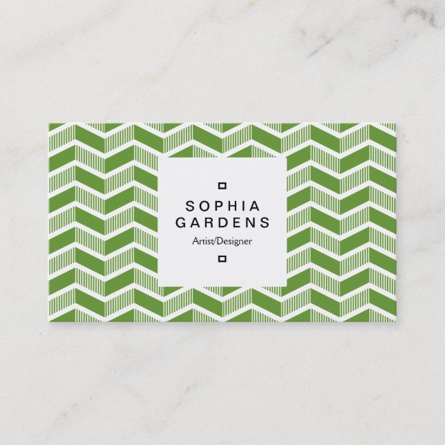 Square Label 03a - Shaded Chevrons - Avocado Green Business Card (Front)