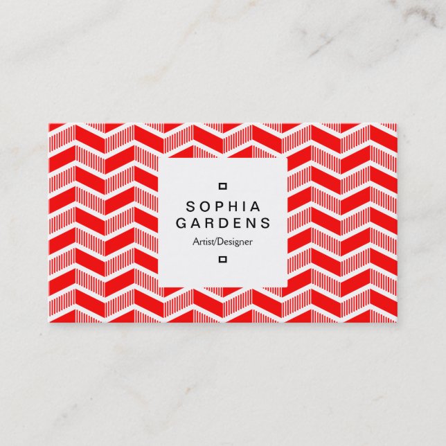 Square Label 03a - Shaded Chevrons - Red Business Card (Front)