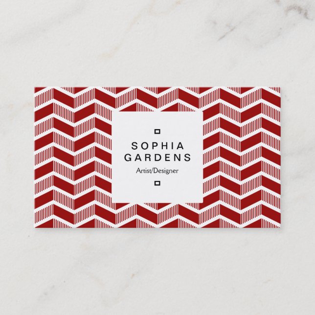 Square Label 03a - Shaded Chevrons - Ruby Red Business Card (Front)