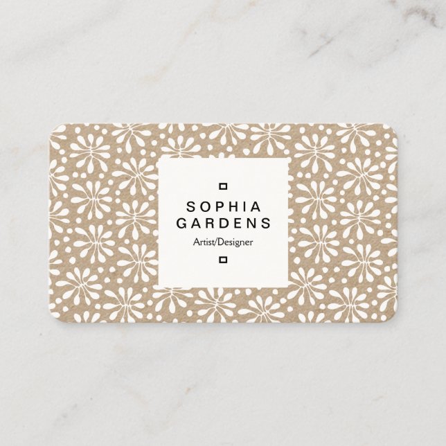 Square Label 03a - Stylised Plant Pattern 020818 Business Card (Front)