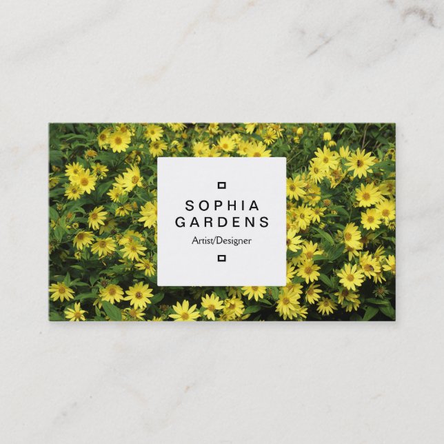 Square Label 03a - Yellow Daisies Business Card (Front)