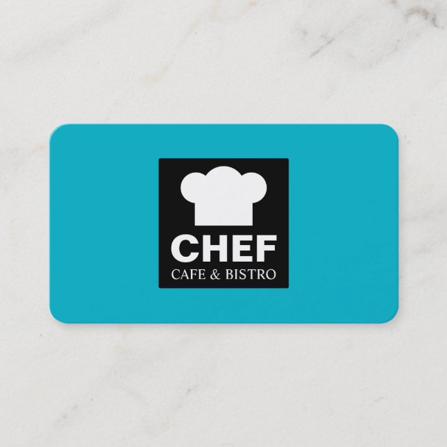 Square Label Cafe - Aqua Blue Business Card (Front)