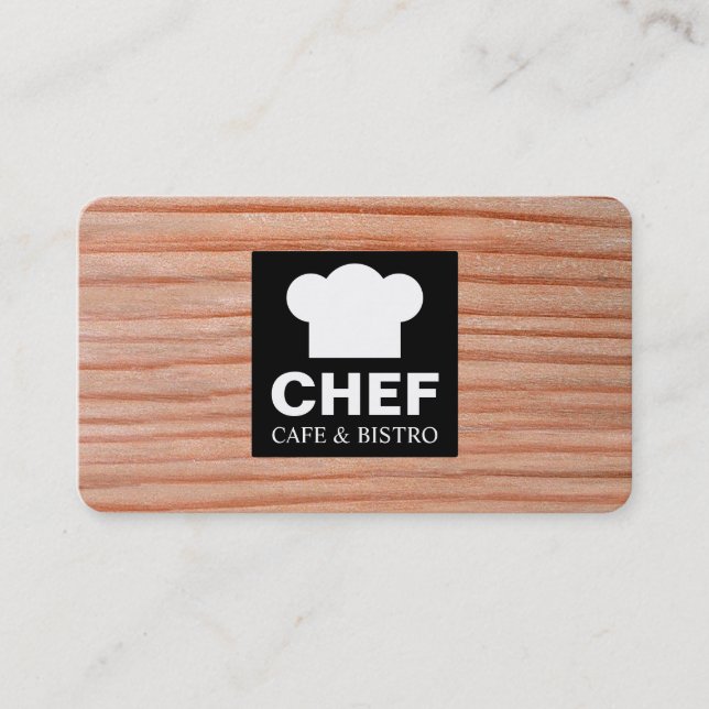 Square Label Cafe - Wood 01 Business Card (Front)