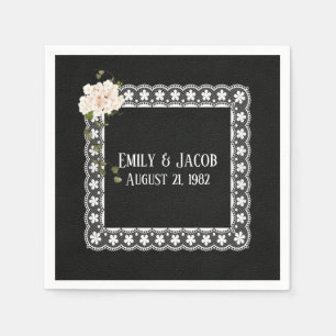 Square Lace On Black Leather Napkin