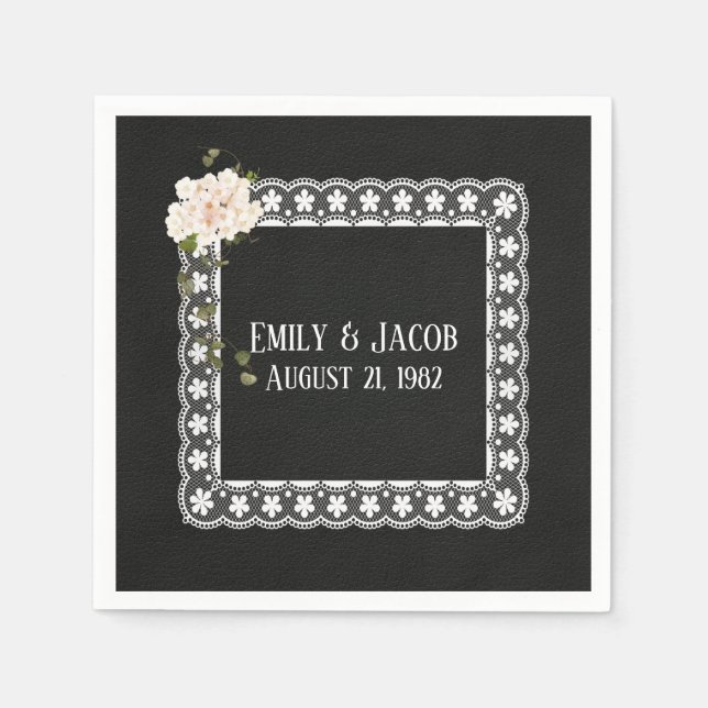 Square Lace On Black Leather Napkin (Front)