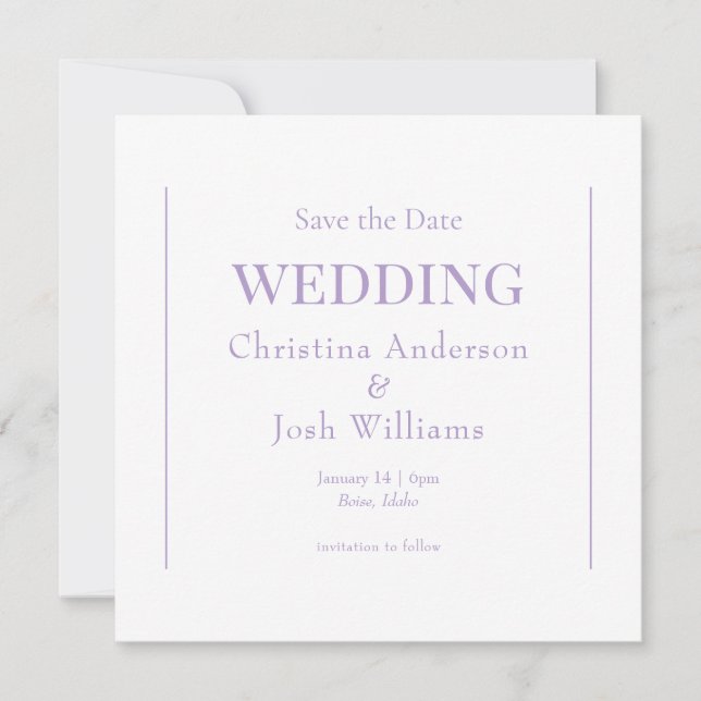 Square  Lavender Wedding Save the Date Invitation (Front)