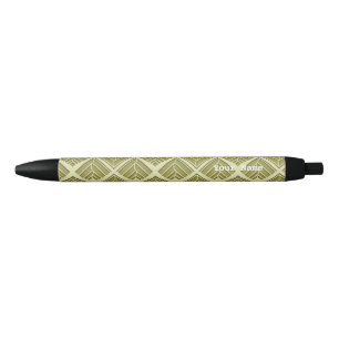 Square Leaf Pattern Gold Lime Light Black Ink Pen