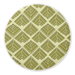 Square Leaf Pattern Gold Lime Light Ceramic Knob