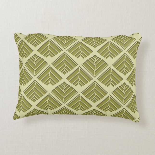 Square Leaf Pattern Gold Lime Light Decorative Cushion (Back)
