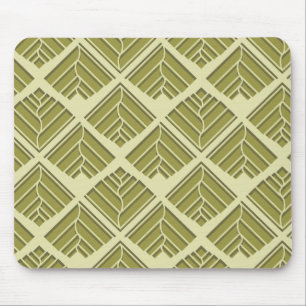 Square Leaf Pattern Gold Lime Light Mouse Mat