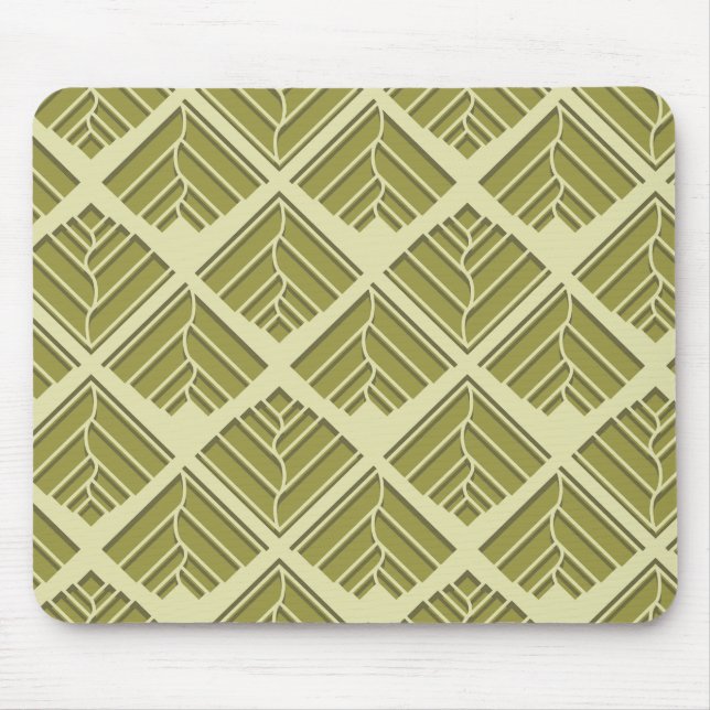 Square Leaf Pattern Gold Lime Light Mouse Mat (Front)
