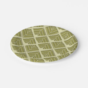 Square Leaf Pattern Gold Lime Light Paper Plate